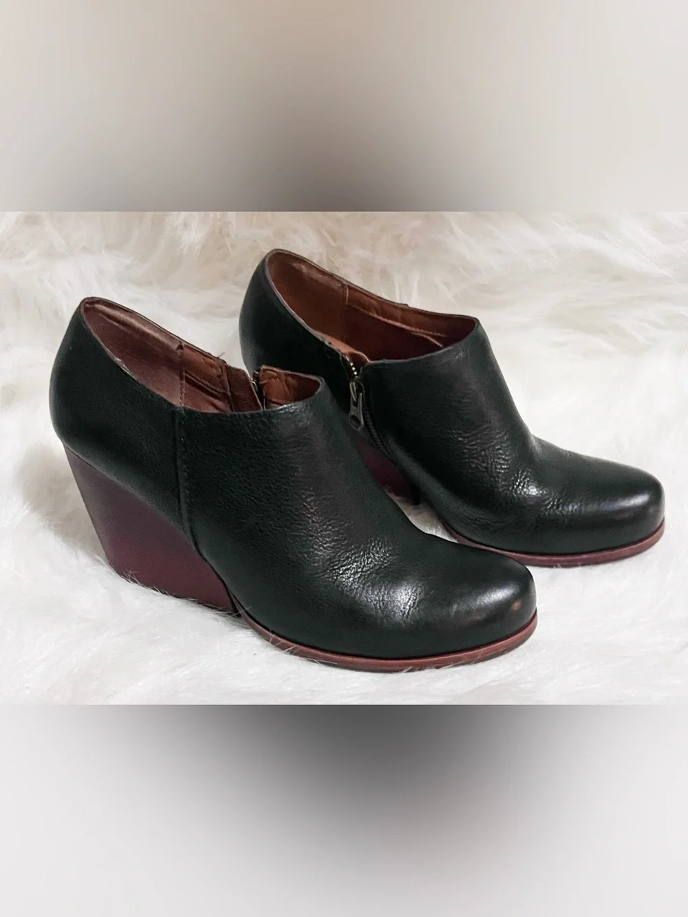 Kork Ease Natalya Leather Wedge Zip Ankle Boots Booties Size 9